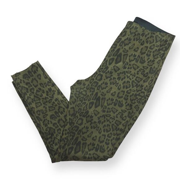 ZARA Leopard Print Skinny Ponte Pants Banded Waist High Rise Green Brown Small - Picture 5 of 8